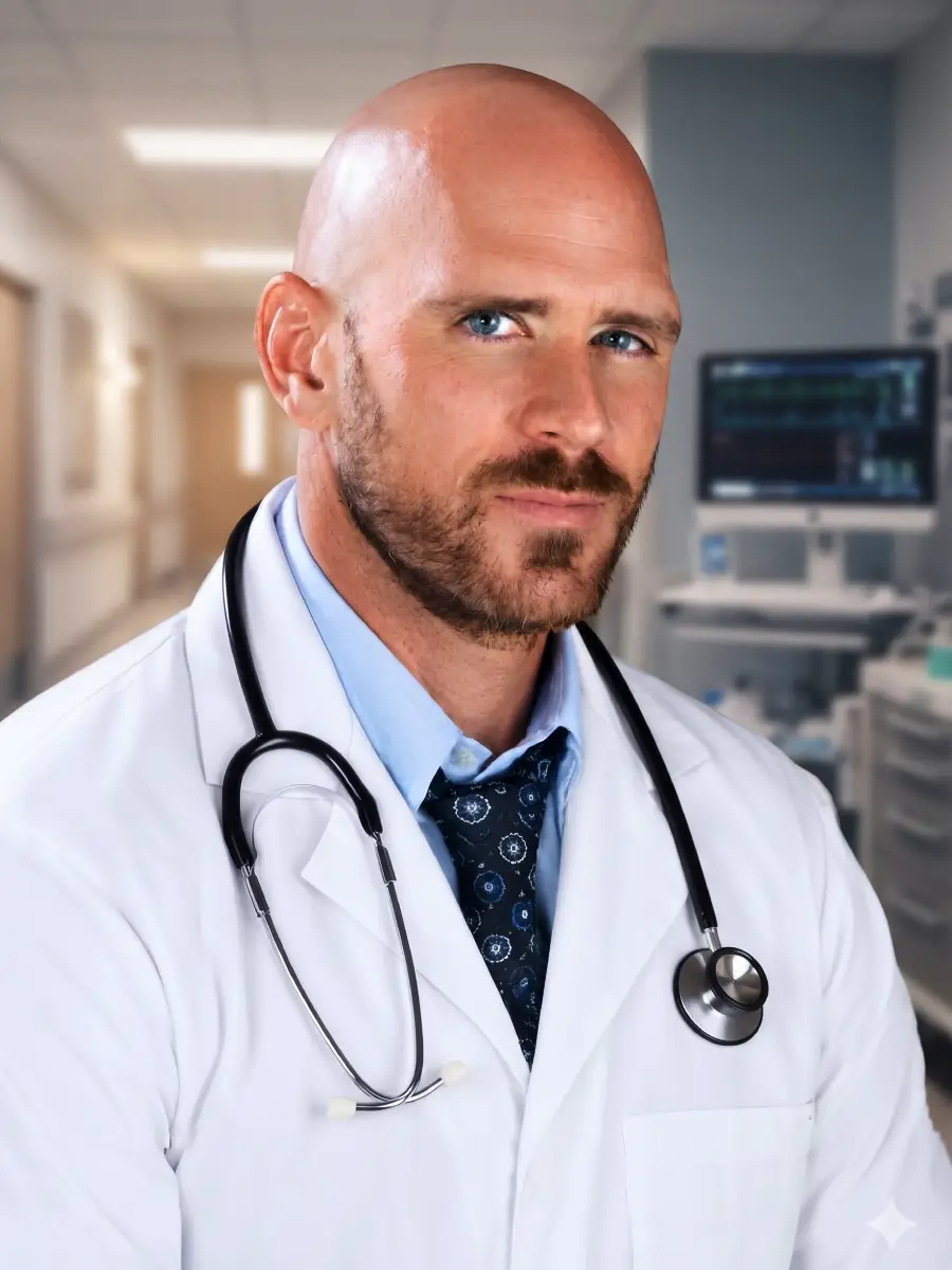 {{NAME}} as a doctor in scrubs